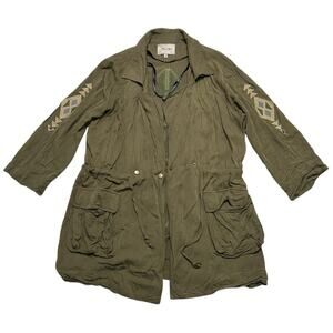 MISS ME Women’s Aztec Embroidered Army Green Long Cardigan - size S